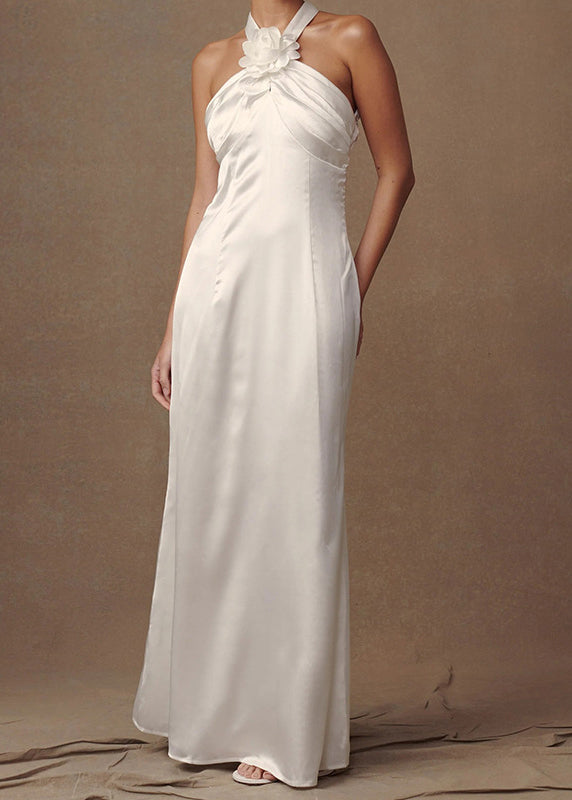 Black Halter Backless Silk Long Dress Sleeveless