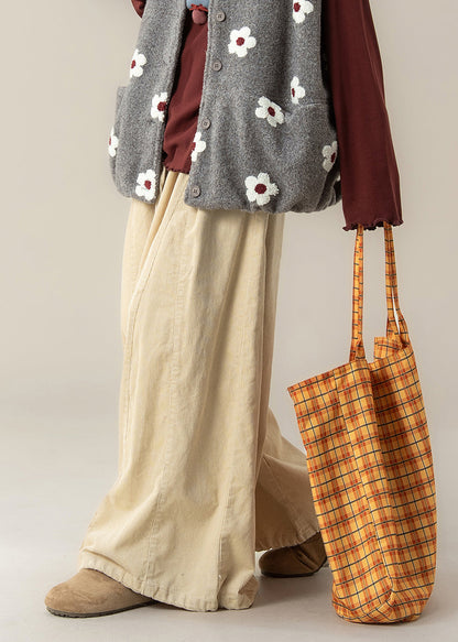 Beige Oversized Corduroy Wide Leg Pants Spring