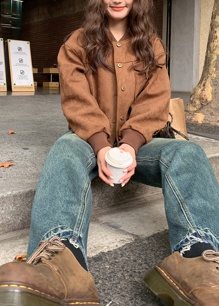 Brown Pockets Fine Cotton Filled Jacket Winter