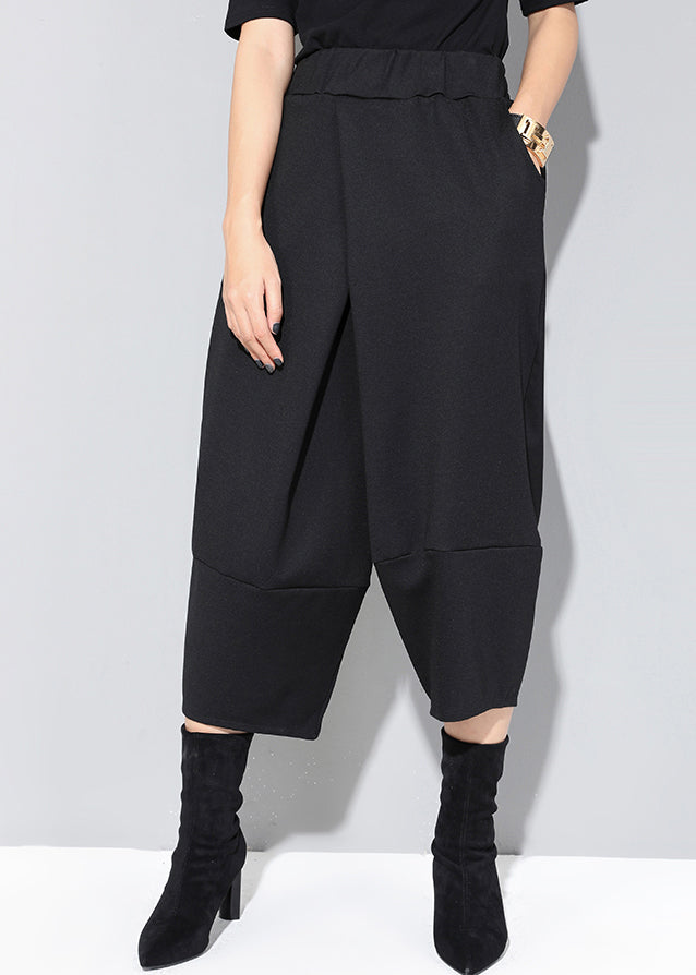 Black Pockets High Waist Crop Pants Spring