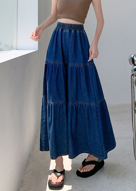 Loose Blue Elastic Waist Denim Skirt Summer