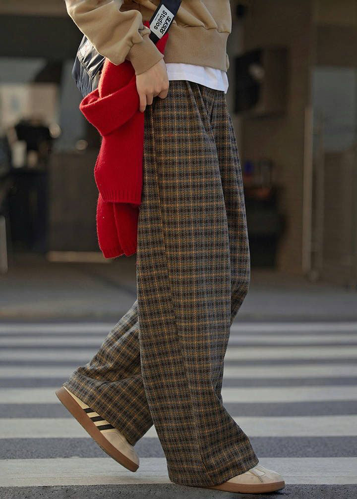 New Plaid High Waist Wide Leg Pants Fall Winter