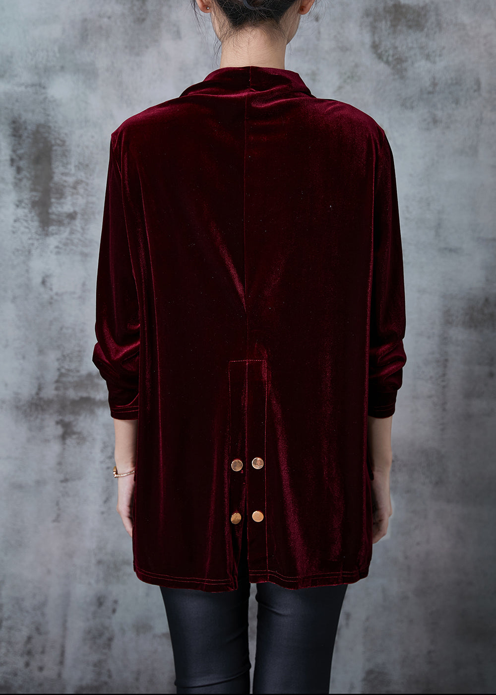 Classy Mulberry Oversized Low High Design Silk Velour Shirt Tops Fall