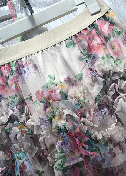 Art Black Print Elastic Waists Tulle a Line Skirt Spring