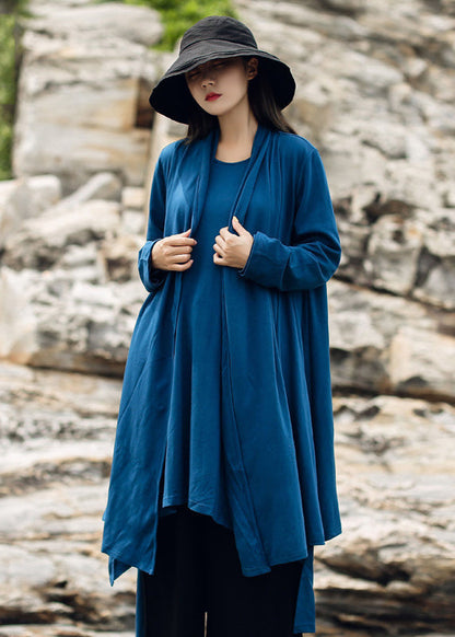 Style Blue Asymmetrical Loose Cotton Cardigan Spring