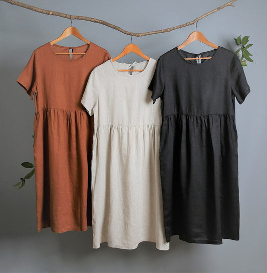 Loose Pure Color Linen Maxi Dresses Summer Outfits