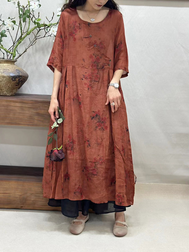 Summer Buckle Ramie Loose Dress