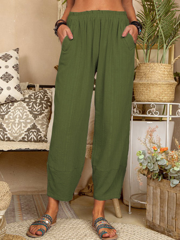 Color Loose Cotton Linen Pants Home Harem Pants