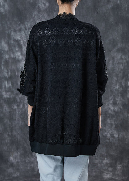 Black Oversized Patchwork Lace Cardigan Spring