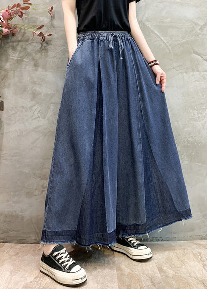 Navy Oversized Wrinkled Denim Wide Leg Pants Summer