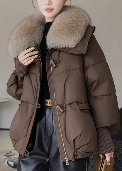 Coffee Pockets Fur Collar Fine Cotton Filled Coats Winter