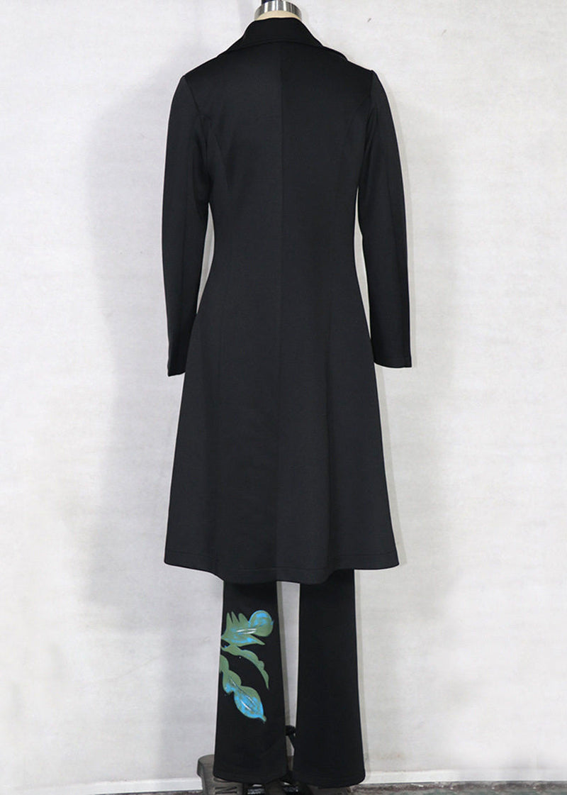 Black Notched Print Coats ,tube Top and Pants Three Pieces Set Spring
