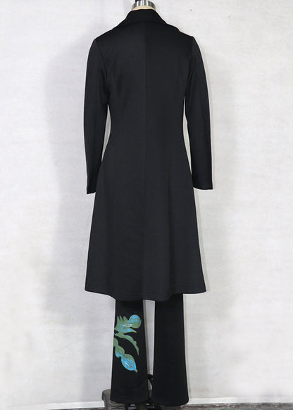 Black Notched Print Coats ,tube Top and Pants Three Pieces Set Spring