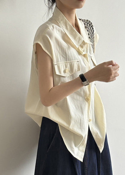 Coffee Peter Pan Collar Button Cotton Shirt Tops Summer