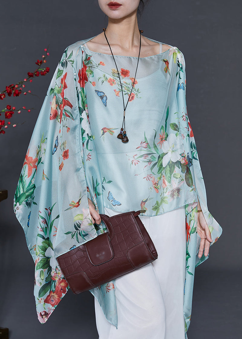 Diy Green Oversized Print Chiffon Upf 50+ Tops Summer