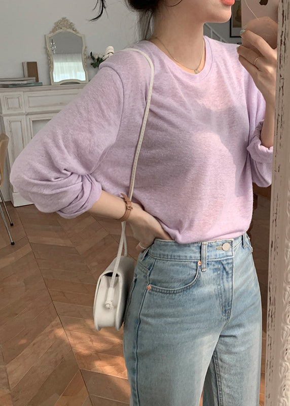 Beige O Neck Versatile Cotton T Shirts Spring
