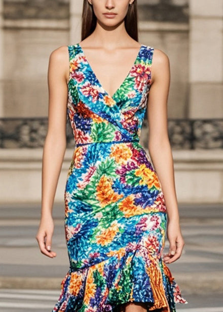 Multicolour Tasseled Print Knit Wraped Dresses Summer