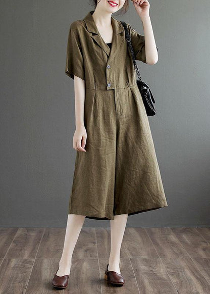 Blue Pockets Button Vacation Summer Linen Dress