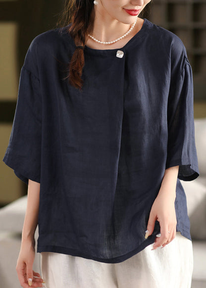 Yellow O Neck Linen Blouse Top Summer