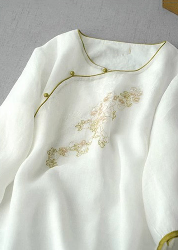 Apricot Embroidered Patchwork Button Shirt Summer