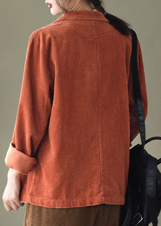 Caramel Button Pockets V Neck Corduroy Coats Spring