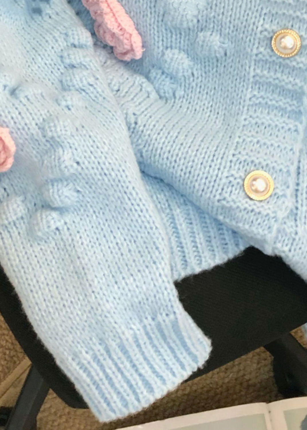 French Blue O Neck Patchwork Knit Cardigans Fall