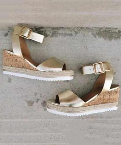 White Sandals Wedge Faux Leather Splicing Peep Toe
