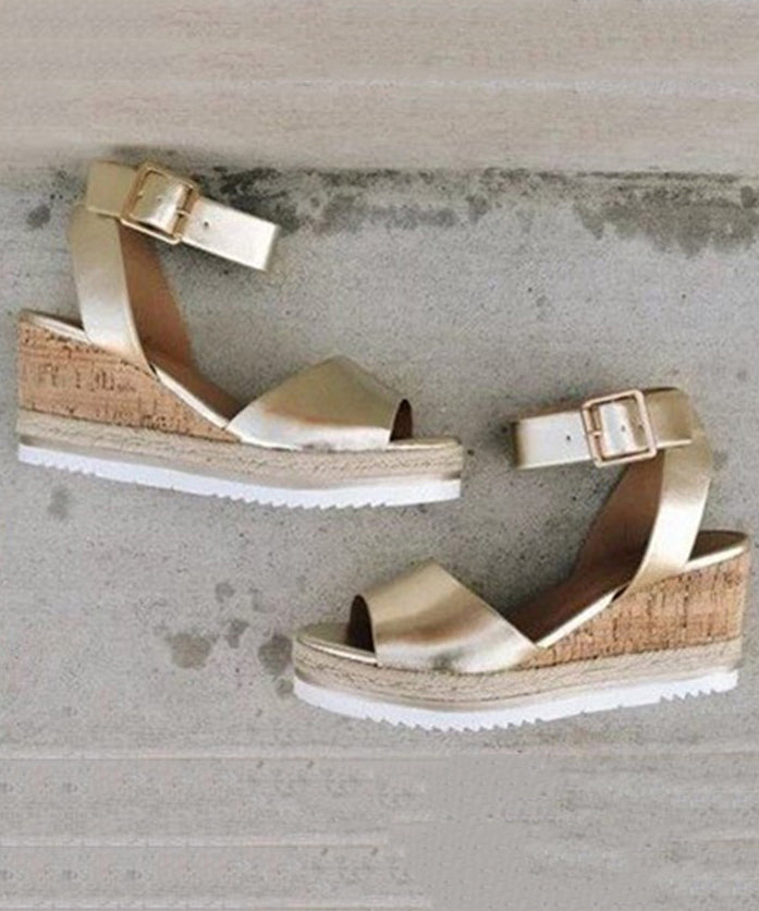White Sandals Wedge Faux Leather Splicing Peep Toe