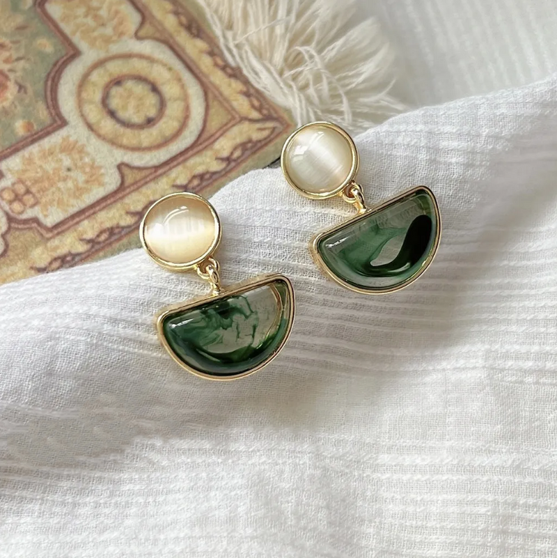 Green Polish Stone Earrings