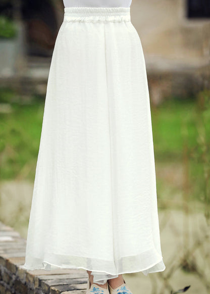White Elastic Waist Silk Wide Leg Pants Fall