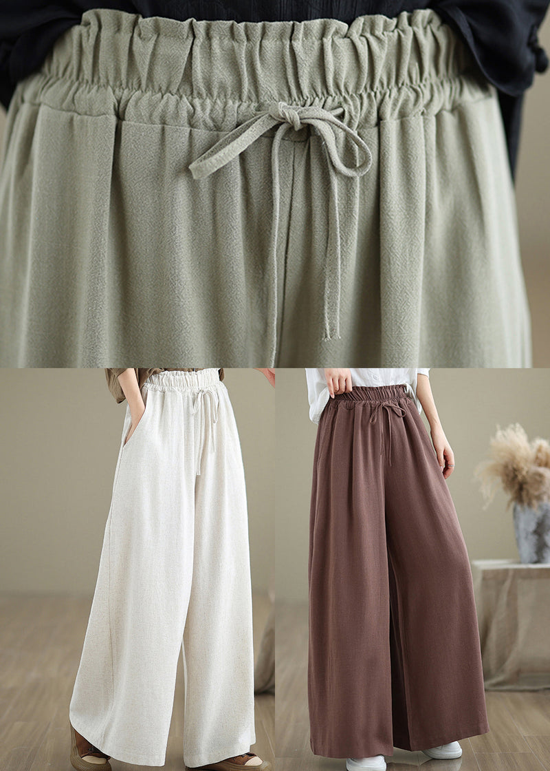 Light Green Pockets Elastic Waist Cotton Pants Fall