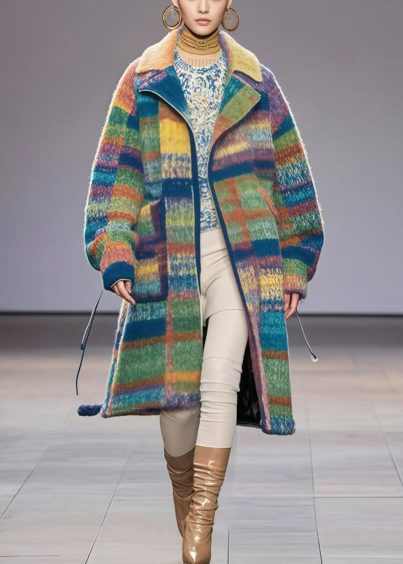 Rainbow Oversized Print Woolen Coat Fall