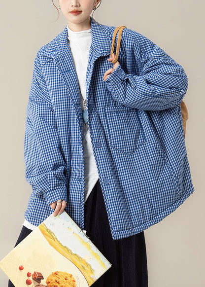 Blue Peter Pan Collar Plaid Down Jackets Winter