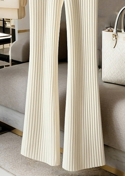 New White High Waist Knit Pants Spring