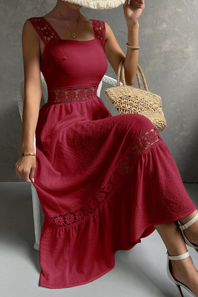 Jacquard Hollow Out Tiered Midi Dress