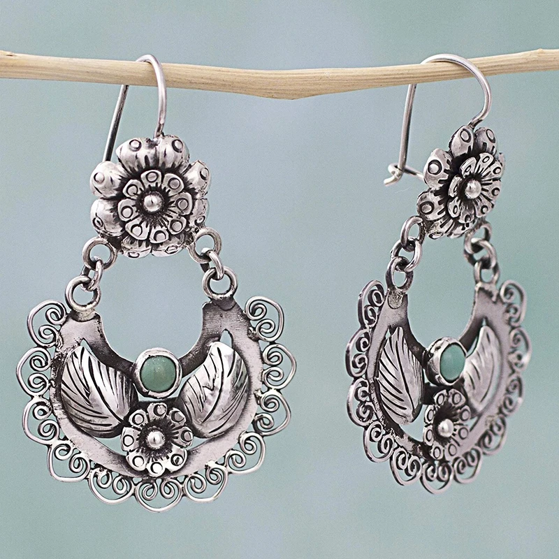 Silver Flower Dangling Earrings