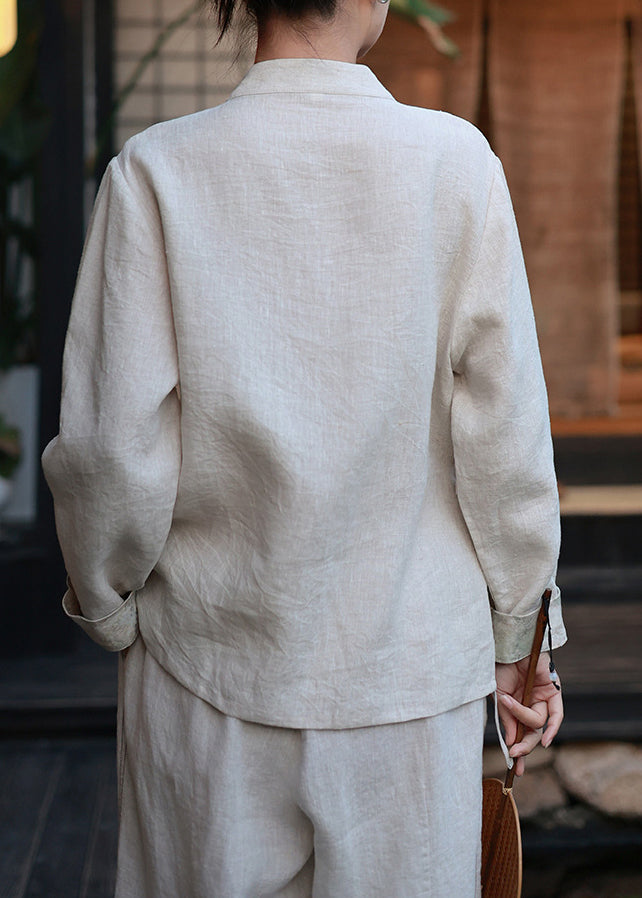 New Chinese Style Printed Linen Top Lace Up Spring