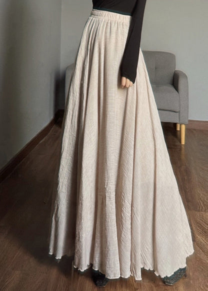 Apricot Elastic Waist Exra Large Hem Linen Skirts Fall