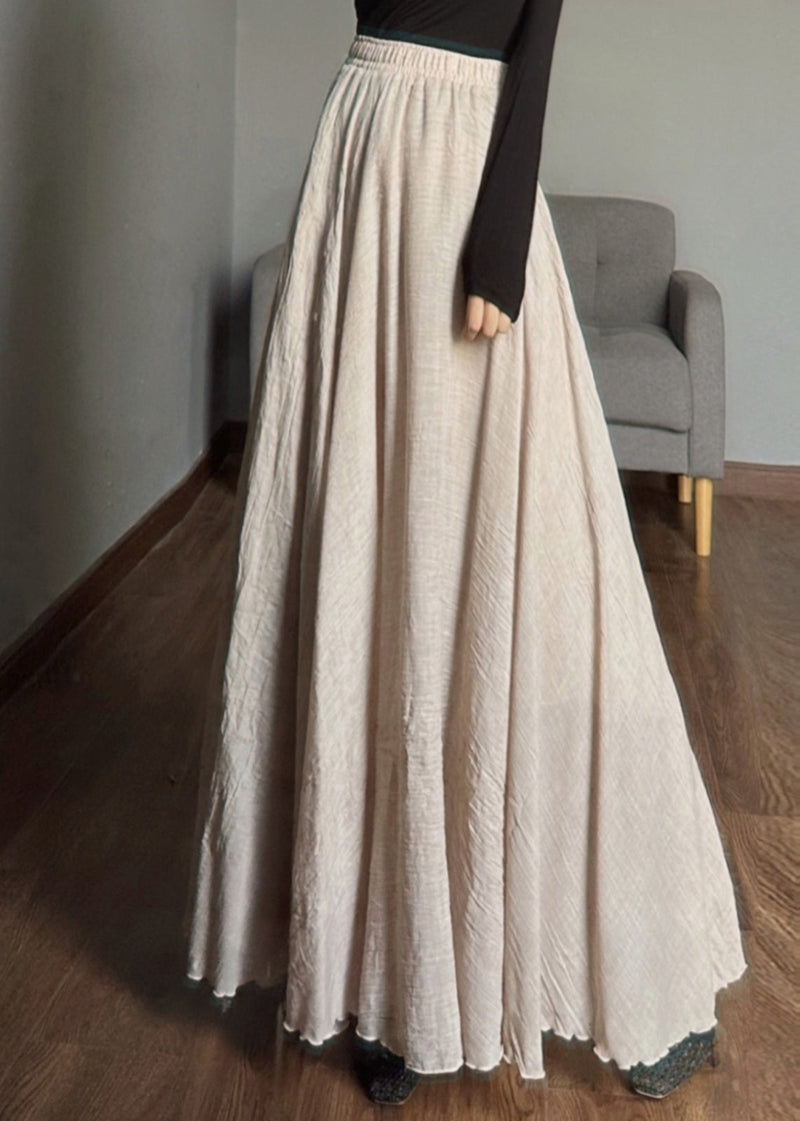 Apricot Elastic Waist Exra Large Hem Linen Skirts Fall