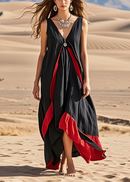 Black Asymmetrical Patchwork Cotton Sundress Summer