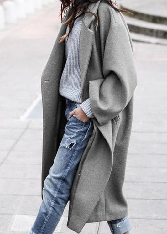 Grey Peter Pan Collar Pockets Woolen Trench Fall