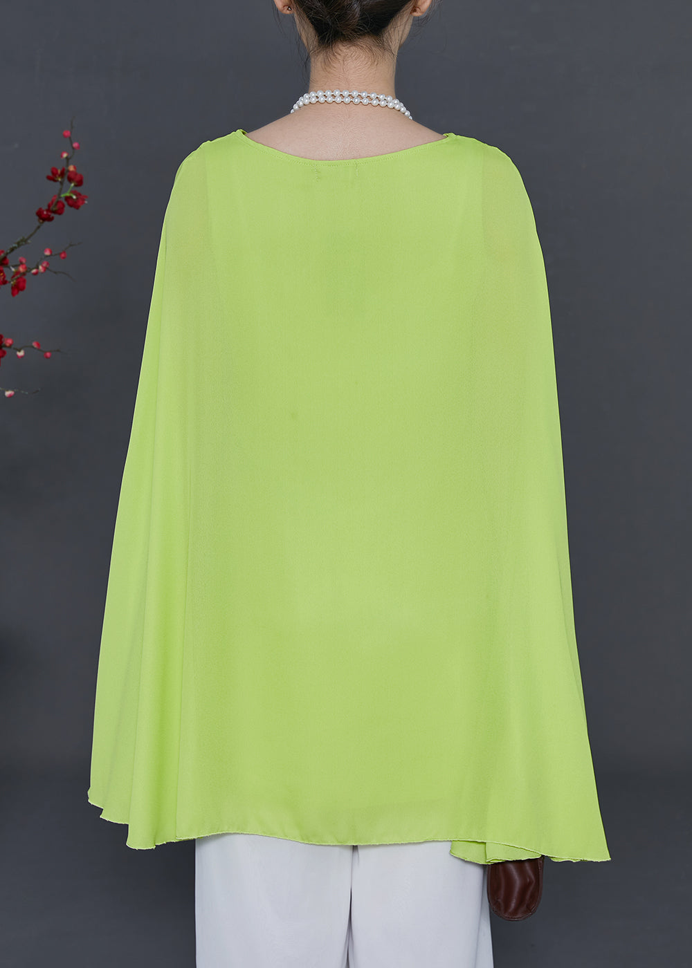 Fruit Green Asymmetrical Chiffon Blouse Summer