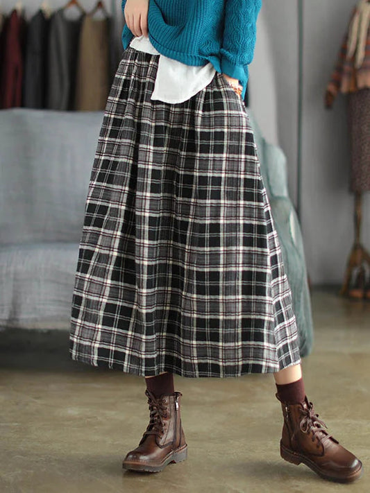 Artistic Retro Plaid A-line Skirt Spring