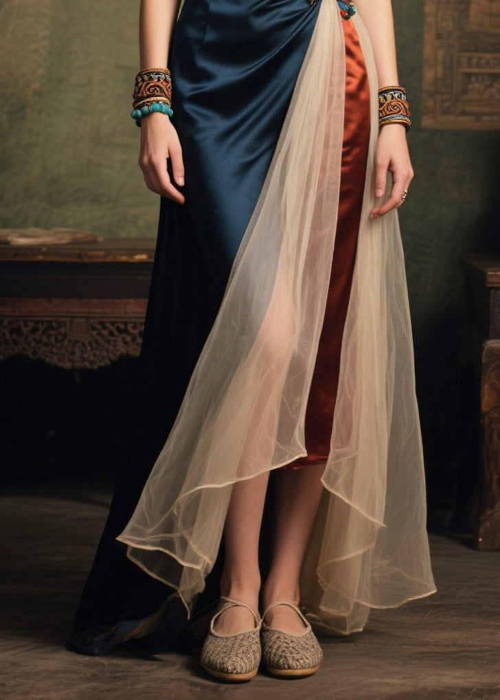 Boutique Colorblock Asymmetrical Patchwork Tulle Cami Dress Summer