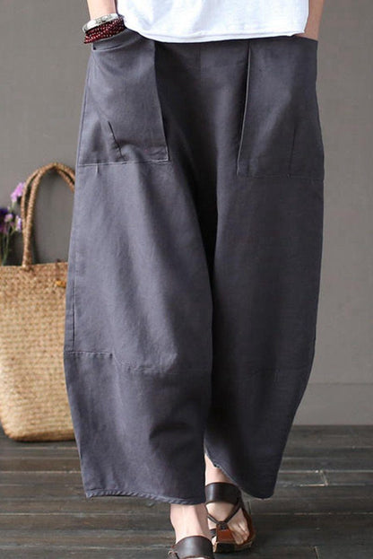 Gray Loose Cotton Linen Ankle Length Pants Outfits