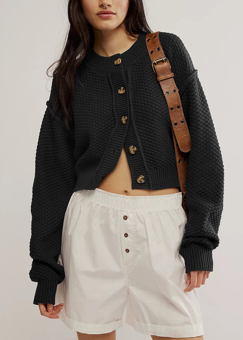 Style Grey O Neck Button Knit Loose Cardigans Fall