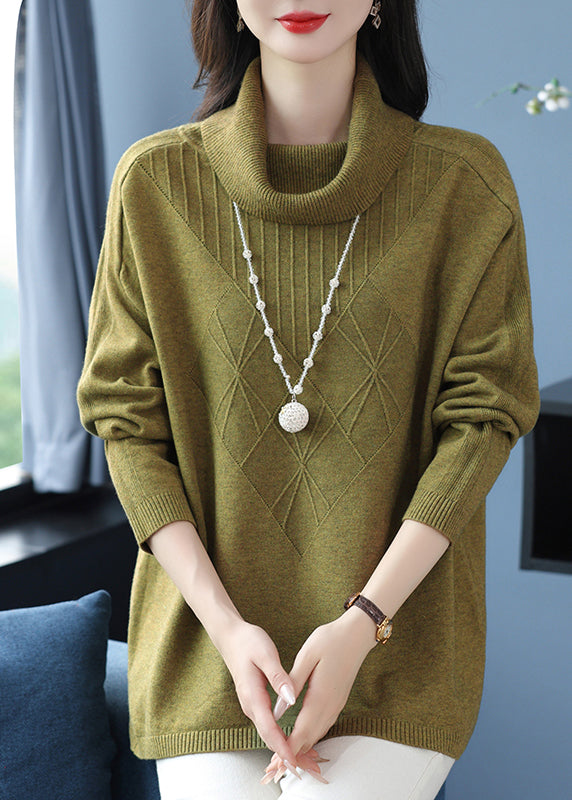 Green Turtle Neck Cozy Warm Woolen Knit Sweaters Spring