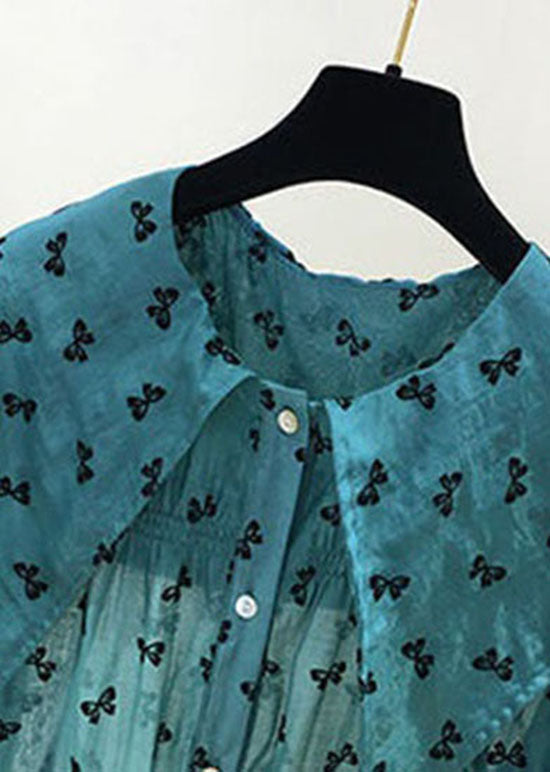 Red Peter Pan Collar Print Chiffon Shirts Tops Summer