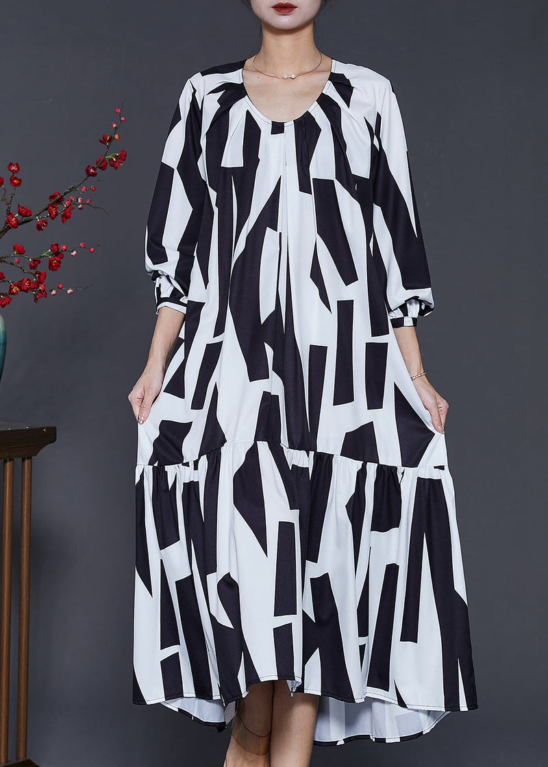 White Oversized Print Chiffon Dresses Spring