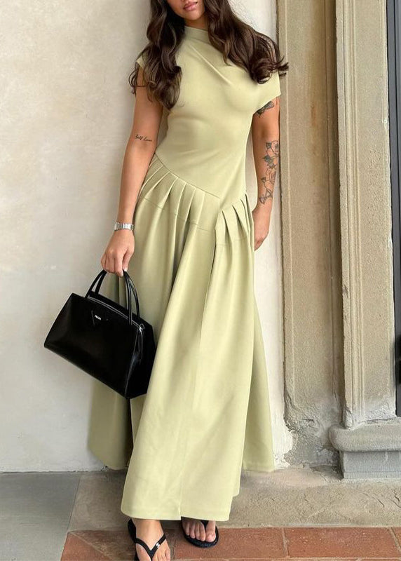 Green Asymmetrical Wrinkled Cotton Long Dress Summer